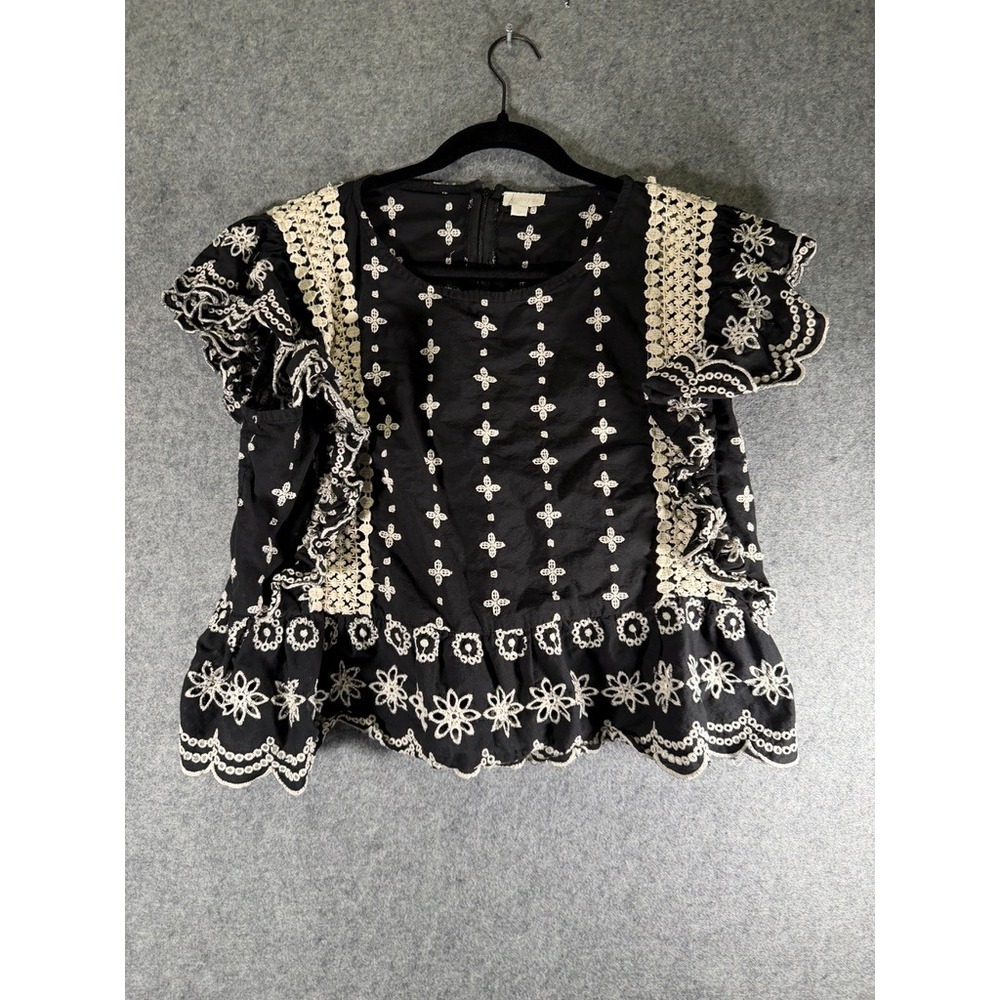Black and White Embroidered Women's Blouse